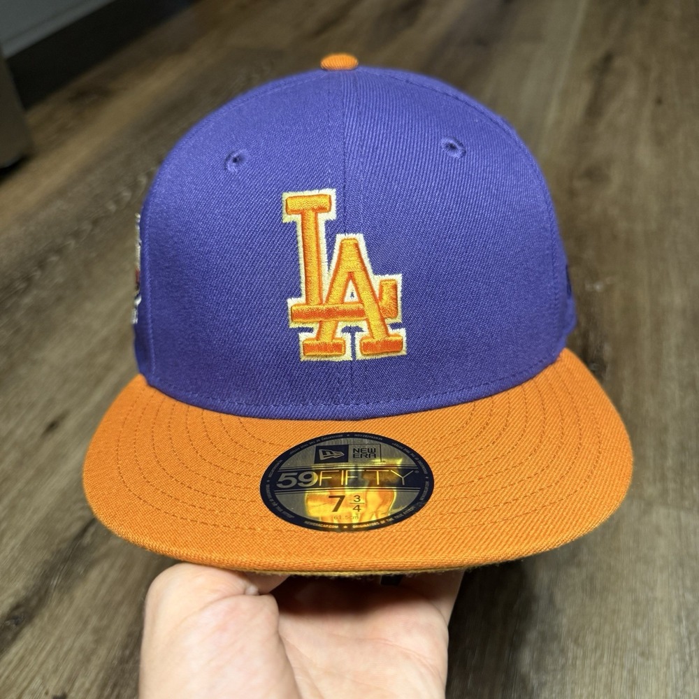 Hat Club Los Angeles Dogers New Era Cap 7 3/4 Purple‎ Orange 40th Side Patch - Picture 3 of 7